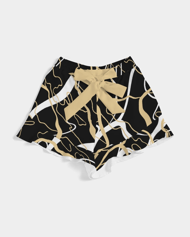 PLMNRY  BLK Women's All-Over Print Ruffle Shorts