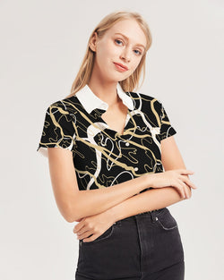 PLMNRY  BLK Women's All-Over Print Short Sleeve Button Up