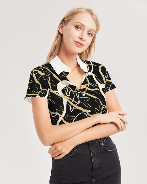 PLMNRY  BLK Women's All-Over Print Short Sleeve Button Up