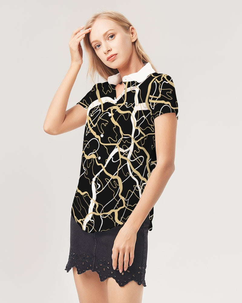 PLMNRY  BLK Women's All-Over Print Short Sleeve Button Up