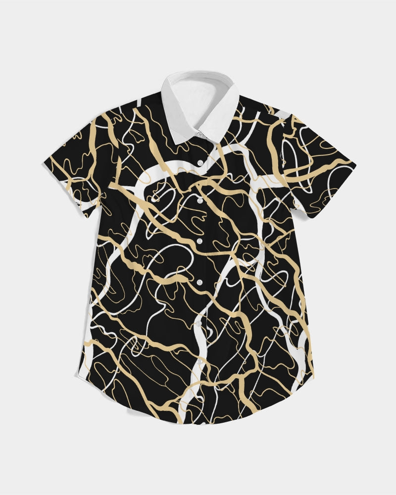 PLMNRY  BLK Women's All-Over Print Short Sleeve Button Up