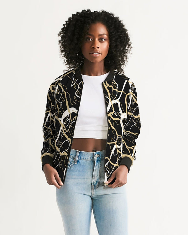 PLMNRY  BLK Women's All-Over Print Bomber Jacket