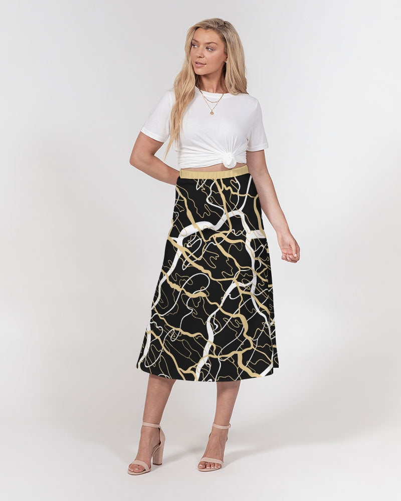 PLMNRY  BLK Women's All-Over Print A-Line Midi Skirt