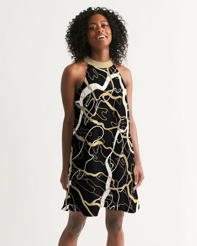 PLMNRY  BLK Women's All-Over Print Halter Dress