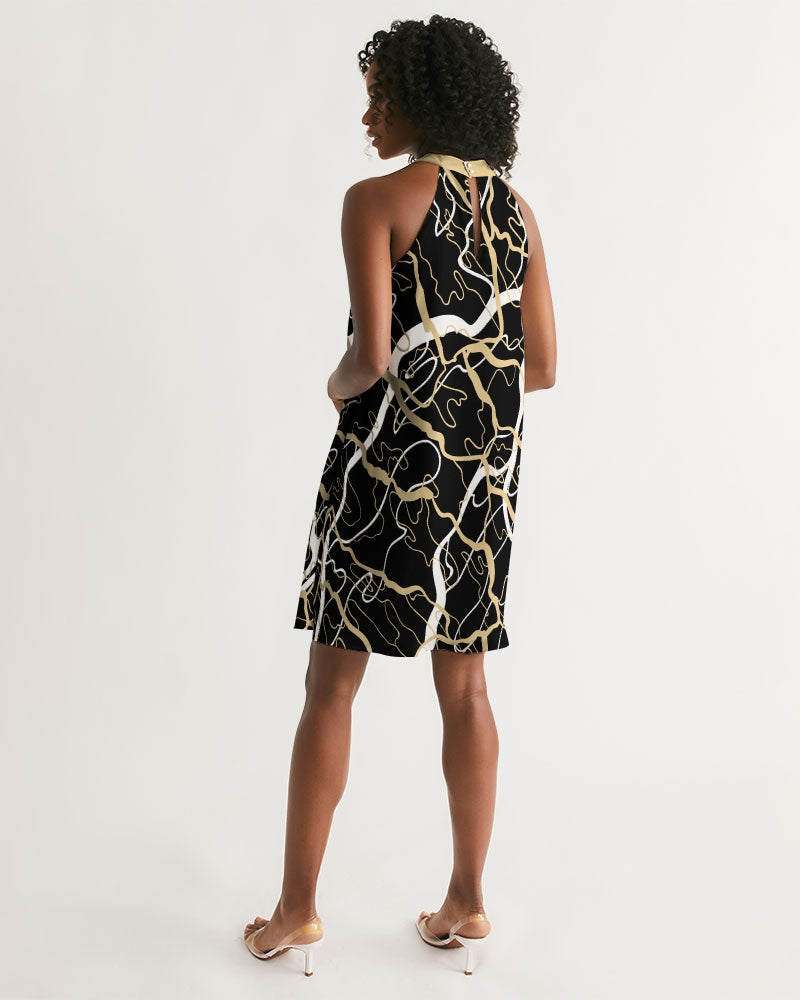 PLMNRY  BLK Women's All-Over Print Halter Dress