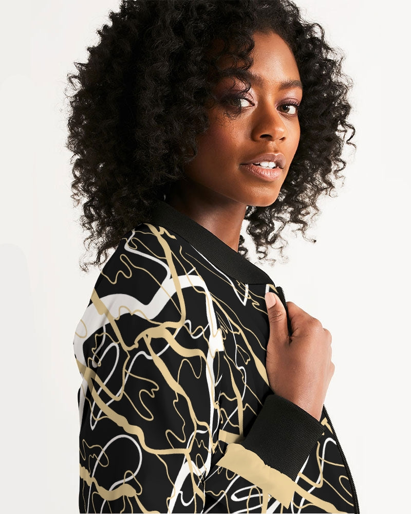 PLMNRY  BLK Women's All-Over Print Bomber Jacket